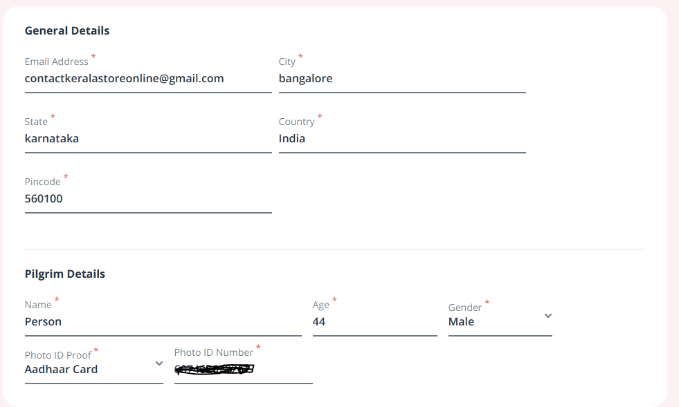 TTD booking form filled automatically with pilgrim details